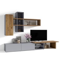 Composition de meubles design pour salon coloris gris et chêne collection ASTY.