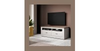 Meuble TV 150cm collection JUDY. Coloris blanc effet bois et chêne.