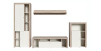 Ensemble de 4 meubles de salon collection BELMONT. Coloris chêne et blanc crème effet bois.