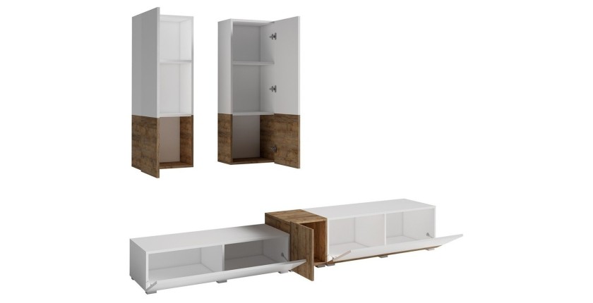 Ensemble meuble TV et buffet 135cm collection RIGA. Coloris blanc et chêne