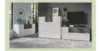 Ensemble de 3 meubles de salon collection RIGA. Coloris blanc et ardoise