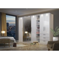 Armoire 1 porte avec miroir pour dressing collection MODULO coloris blanc avec LED incluses.