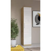 Armoire 1 porte pour dressing collection MODULO coloris chêne et blanc brillant avec LED incluses.