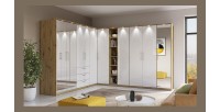 Armoire 2 portes avec miroir pour dressing collection MODULO coloris chêne avec LED et pack 3 étagères inclus.