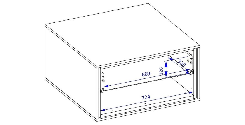 Table basse design avec 2 tiroirs collection SYLVA et niches de rangement. Couleur chêne et gris.