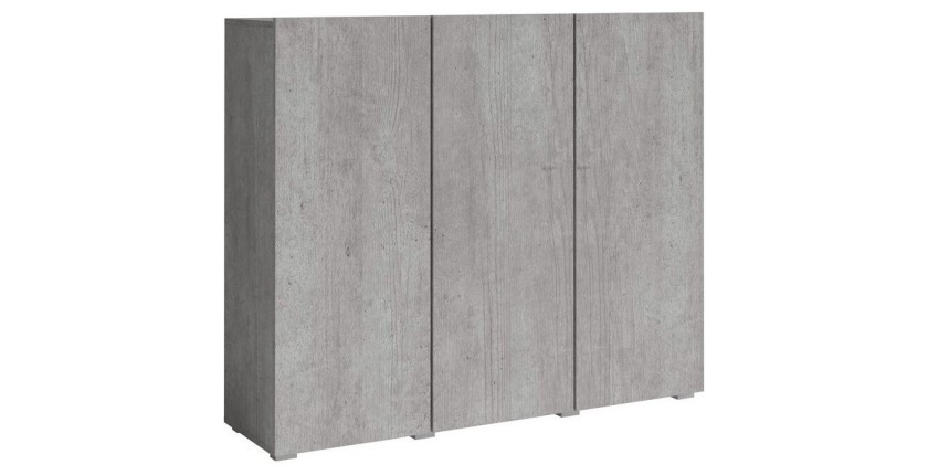 Buffet haut design 135cm avec 3 portes pour salon couleur gris aspect béton collection PAROS.
