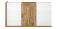 Buffet design 150cm pour salon couleur blanc et chêne collection MENDOZA.