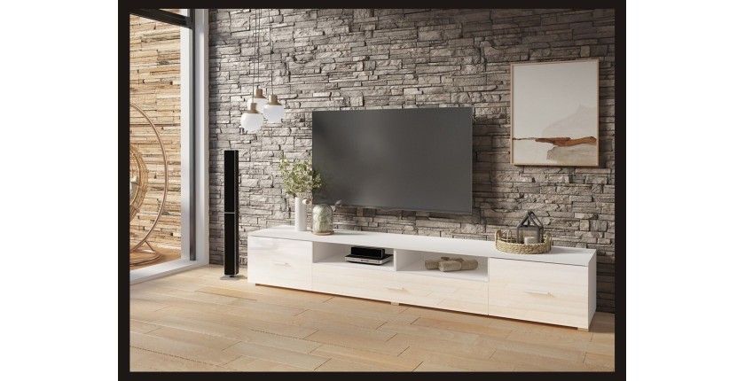 Meuble TV XL 210cm collection CONNOR. Couleur blanc brillant