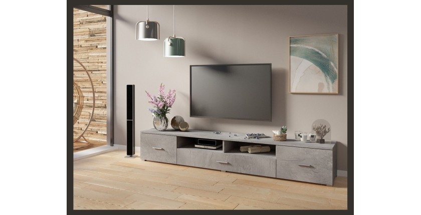 Meuble TV XL 210cm collection CONNOR. Coloris gris effet béton