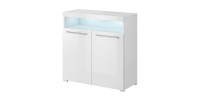 Buffet 90cm pour salon couleur blanc brillant avec éclairage LED multicolore intégré collection BOMBAY.