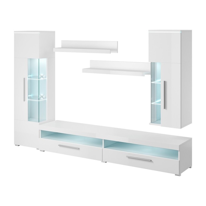 Ensemble de 6 meubles design pour salon coloris blanc brillant collection BOMBAY