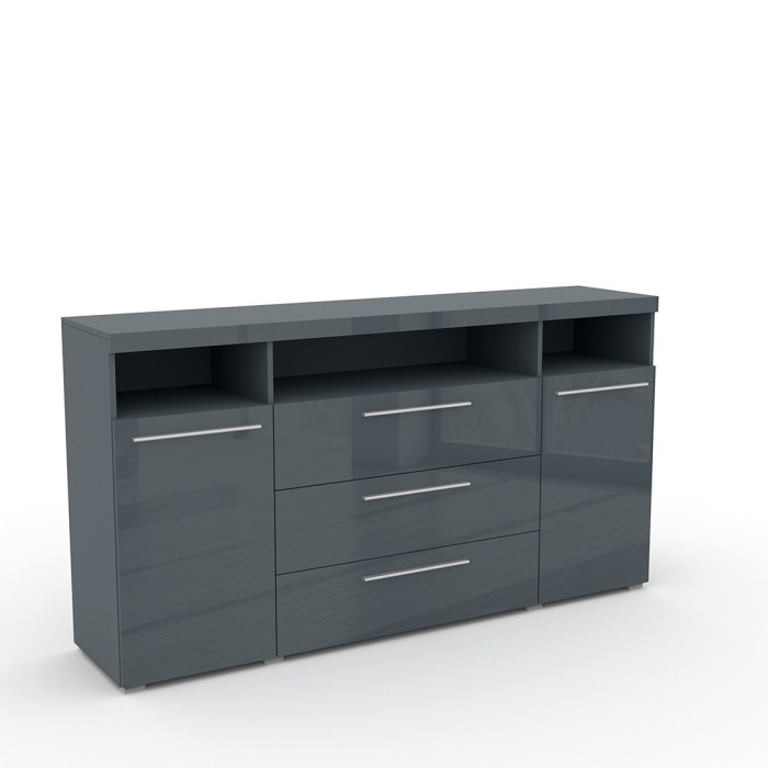 Buffet 180cm pour salon couleur gris brillant avec éclairage LED multicolore intégré collection BOMBAY.