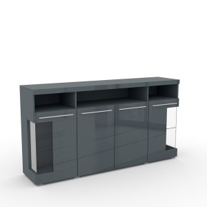 Buffet XL 180cm avec 4 portes couleur gris brillant avec éclairage LED multicolore intégré collection BOMBAY.