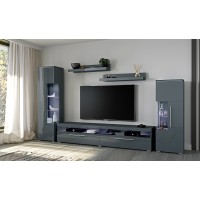 Composition de 5 meubles design pour salon coloris gris brillant collection BOMBAY