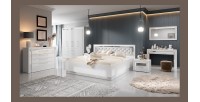 Chambre à coucher collection DOHA coloris blanc : Armoire, Lit 160x200, commode, chevets, miroir et bureau