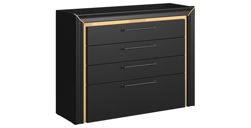 Commode design 4 tiroirs collection DOHA coloris noir mat et dorées
