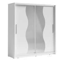 Armoire collection BAHIA, 2 portes coulissantes avec miroirs, penderie intégrée coloris blanc. 205cm