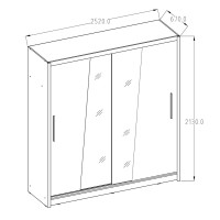 Armoire collection BAHIA, 2 portes coulissantes avec miroirs, penderie intégrée coloris blanc. 205cm