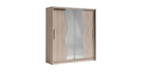 Armoire coloris chêne collection BAHIA, 2 portes coulissantes avec miroirs, penderie intégrée 205cm