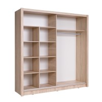 Armoire coloris chêne collection BAHIA, 2 portes coulissantes avec miroirs, penderie intégrée 205cm