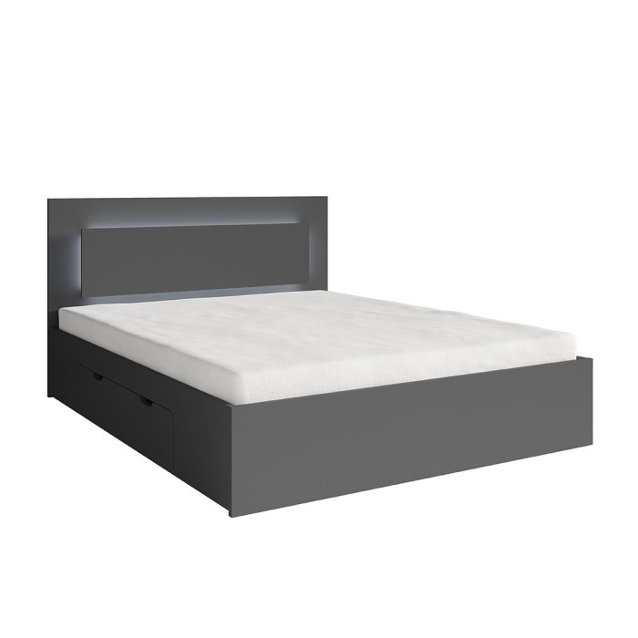 Lit NOFI gris 180x200 cm avec tiroirs, idéal pour chambre à coucher. Meuble design