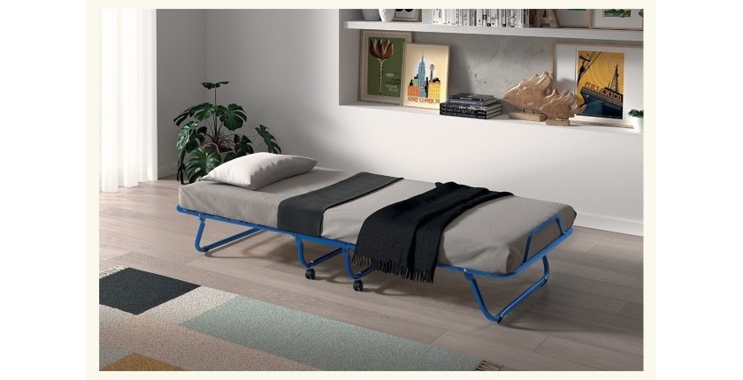 Lit pliant à roulettes en métal 80x190cm NAZARE, sommier et matelas inclus