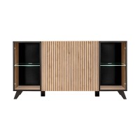 Buffet design 160cm coloris chêne et noir avec éclairage LED intégré collection NIELSEN.