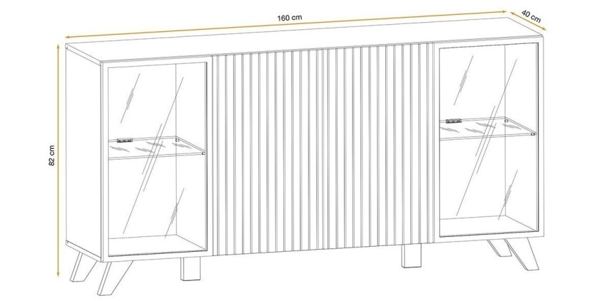 Buffet design 160cm coloris chêne et noir avec éclairage LED intégré collection NIELSEN.