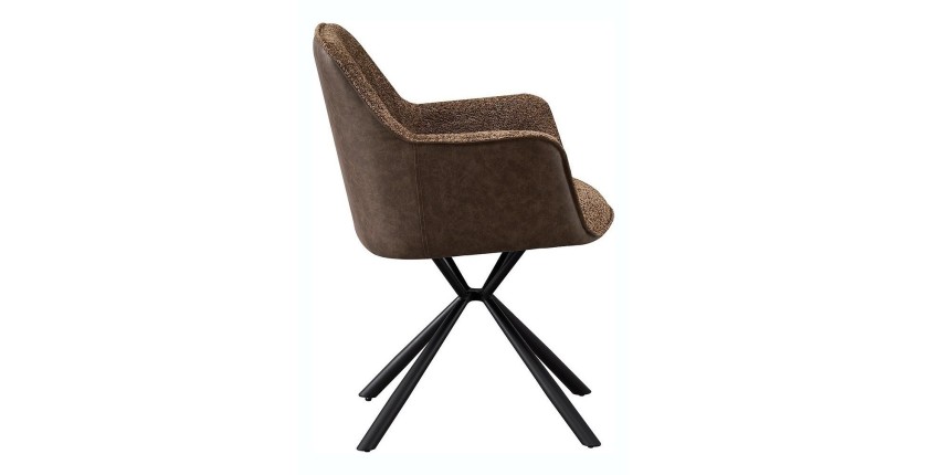 Chaise 'LUCIA' Bouclé Sable Dos PU Brun, dimension H82.5 x L62 x P63, idéal pour votre cuisine ou salle à manger