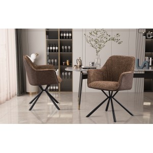 Chaise 'LUCIA' Bouclé Sable Dos PU Brun, dimension H82.5 x L62 x P63, idéal pour votre cuisine ou salle à manger