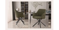Chaise 'LUCIA' Bouclé Vert Dos PU Vert foncé, dimension H82.5 x L62 x P63, idéal pour votre cuisine ou salle à manger