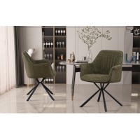 Chaise 'LUCIA' Bouclé Vert Dos PU Vert foncé, dimension H82.5 x L62 x P63, idéal pour votre cuisine ou salle à manger