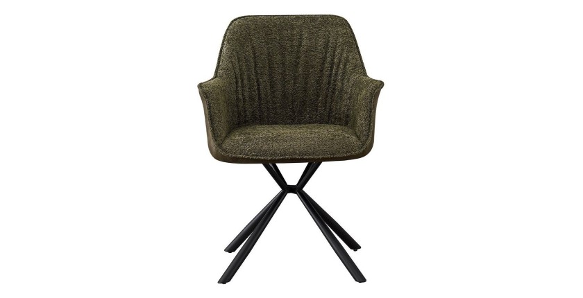 Chaise 'LUCIA' Bouclé Vert Dos PU Vert foncé, dimension H82.5 x L62 x P63, idéal pour votre cuisine ou salle à manger