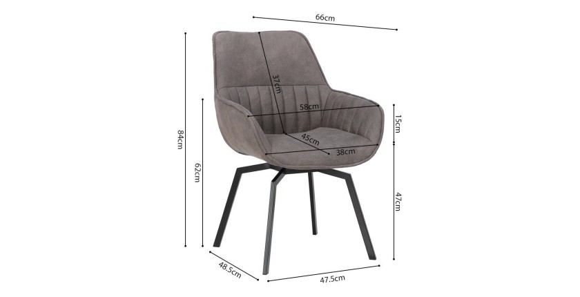 Chaise BOBO PU Micro fibre Gris, dimensions: H84 x L66.5 x P61 cm, idéal pour votre cuisine ou salle à manger