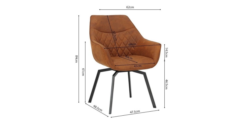 Chaise DORA PU Micro fibre Cognac, dimensions: H84 x L59.5 x P62 cm, idéal pour votre cuisine ou salle à manger