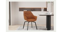 Chaise DORA PU Micro fibre Cognac, dimensions: H84 x L59.5 x P62 cm, idéal pour votre cuisine ou salle à manger