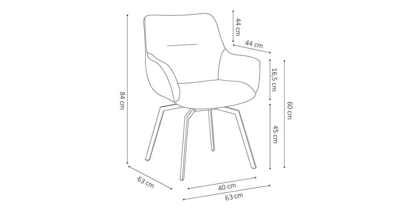 Chaise MADO Pivotant Velours côtelé Gris, dimension H84 x L63 x P63, idéal pour votre cuisine ou salle à manger