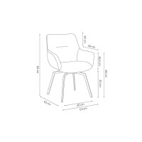 Chaise MADO Pivotant Velours côtelé Gris, dimension H84 x L63 x P63, idéal pour votre cuisine ou salle à manger