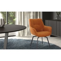 Chaise MADO Pivotant Velours côtelé Orange, dimension H84 x L63 x P63, idéal pour votre cuisine ou salle à manger