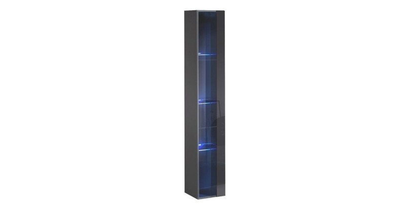 Vitrine suspendue grise avec 1 porte vitrée et éclairage LED inclus. Collection SWITCH.