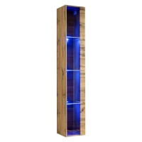 Vitrine suspendue coloris chêne Wotan avec 1 porte vitrée et éclairage LED inclus. Collection SWITCH.