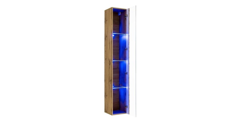 Vitrine suspendue coloris chêne Wotan avec 1 porte vitrée et éclairage LED inclus. Collection SWITCH.