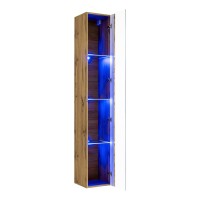 Vitrine suspendue coloris chêne Wotan avec 1 porte vitrée et éclairage LED inclus. Collection SWITCH.