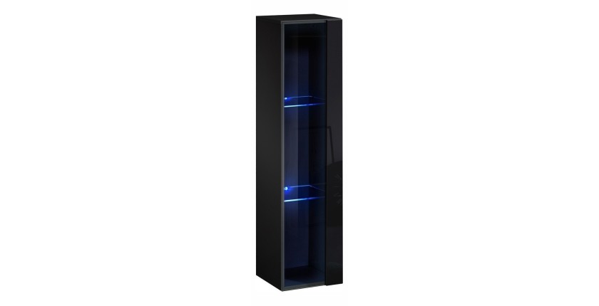 Vitrine suspendue noire petit modèle avec 1 porte vitrée et éclairage LED inclus. Collection SWITCH.