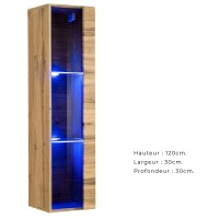 Vitrine suspendue coloris chêne petit modèle avec 1 porte vitrée et éclairage LED inclus. Collection SWITCH.