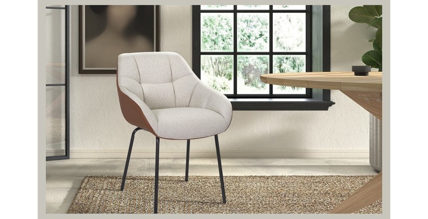 Chaise SAM Tissu Beige Dos PU Cognac, dimension H85 x L57.5 x P65, idéal pour votre cuisine ou salle à manger