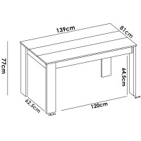 Table de salle à manger rectangulaire, collection AMSI, coloris chêne clair, 139x81