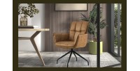 Chaise pivotante en tissu brun clair pour salle à manger. Collection IBIZ