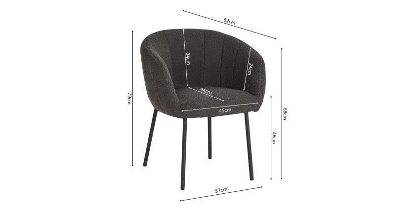Chaise SEVILLE Tissu bouclé Gris, dimension H79 x L57 x P62, idéal pour votre cuisine ou salle à manger