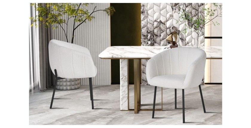 Chaise SEVILLE Tissu bouclé blanc, dimension H79 x L57 x P62, idéal pour votre cuisine ou salle à manger